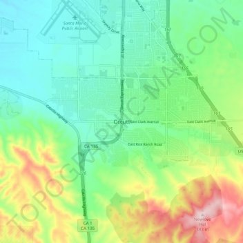 Topografinen kartta Orcutt, korkeus, helpotus