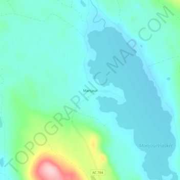 Topografinen kartta Manjaur, korkeus, helpotus