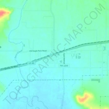 Topografinen kartta D'Hanis, korkeus, helpotus