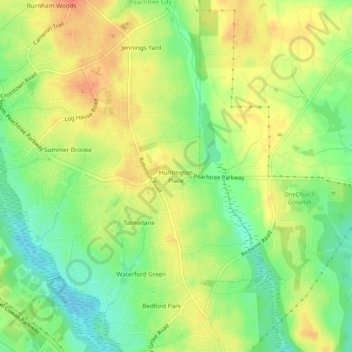 Topografinen kartta Huntington Place, korkeus, helpotus