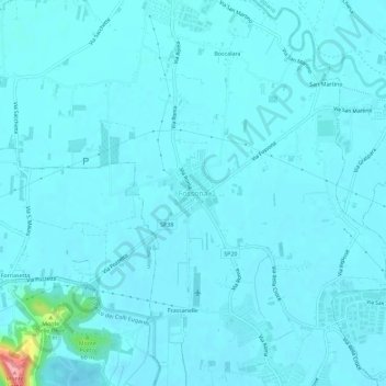 Topografinen kartta Fossona, korkeus, helpotus