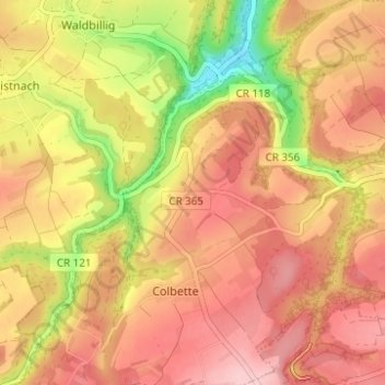 Topografinen kartta Breidweiler, korkeus, helpotus