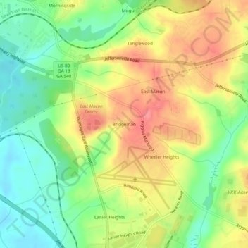 Topografinen kartta Bridgeman, korkeus, helpotus