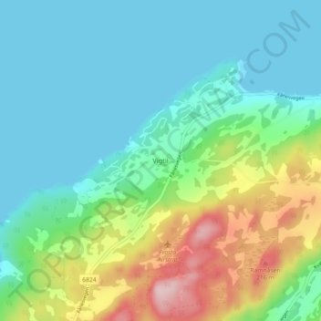 Topografinen kartta Vigtil, korkeus, helpotus