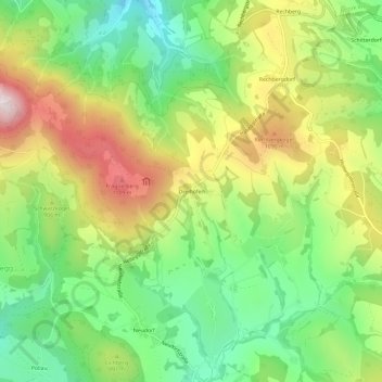 Topografinen kartta Dreihöfen, korkeus, helpotus