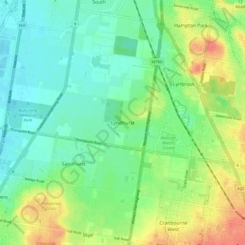 Topografinen kartta Lyndhurst, korkeus, helpotus