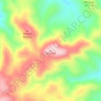 Topografinen kartta Tent Hill, korkeus, helpotus