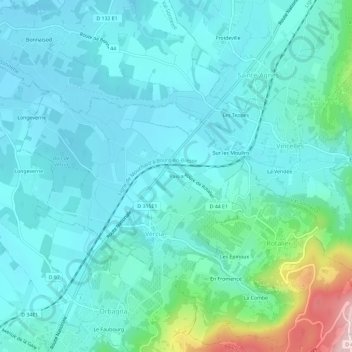 Topografinen kartta Paisia, korkeus, helpotus