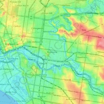 Topografinen kartta Richmond, korkeus, helpotus