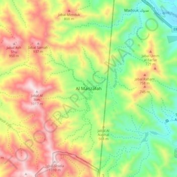 Topografinen kartta Al Manzafah, korkeus, helpotus