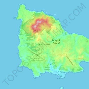 Topografinen kartta Burnt Pine, korkeus, helpotus