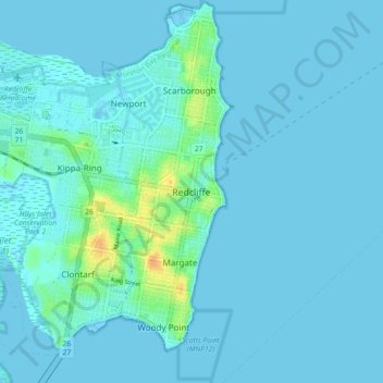 Topografinen kartta Redcliffe, korkeus, helpotus