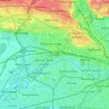Topografinen kartta Eccles, korkeus, helpotus