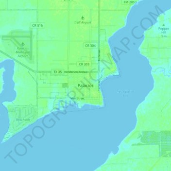 Topografinen kartta Palacios, korkeus, helpotus