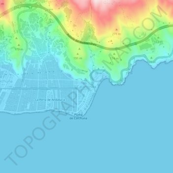 Topografinen kartta Calahonda, korkeus, helpotus