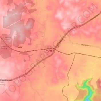 Topografinen kartta Marulan, korkeus, helpotus
