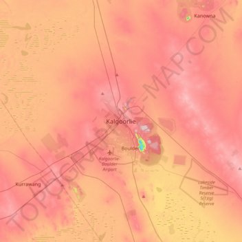 Topografinen kartta Kalgoorlie, korkeus, helpotus