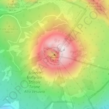 Topografinen kartta Vesuvius, korkeus, helpotus