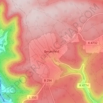 Topografinen kartta Besenfeld, korkeus, helpotus