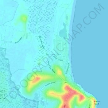 Topografinen kartta Lennox Head, korkeus, helpotus