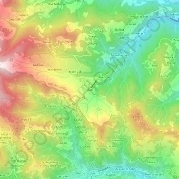 Topografinen kartta Musi, korkeus, helpotus