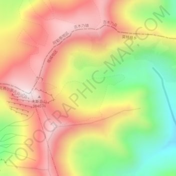 Topografinen kartta Saur Mountains, korkeus, helpotus