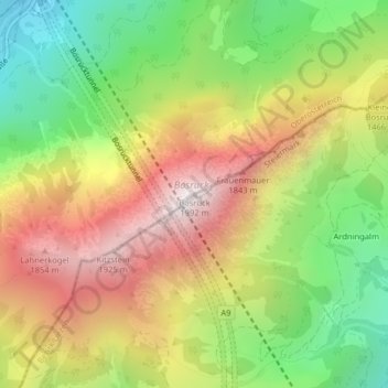 Topografinen kartta Bosruck, korkeus, helpotus