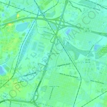 Topografinen kartta Tremont Park, korkeus, helpotus