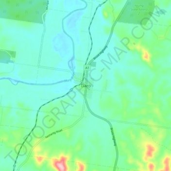 Topografinen kartta Tiaro, korkeus, helpotus