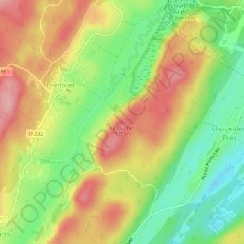 Topografinen kartta Le Duchet, korkeus, helpotus