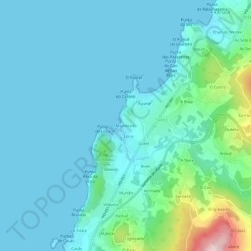 Topografinen kartta Montecelo, korkeus, helpotus