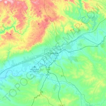 Topografinen kartta Córdoba, korkeus, helpotus