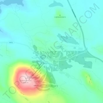 Topografinen kartta Suomu, korkeus, helpotus