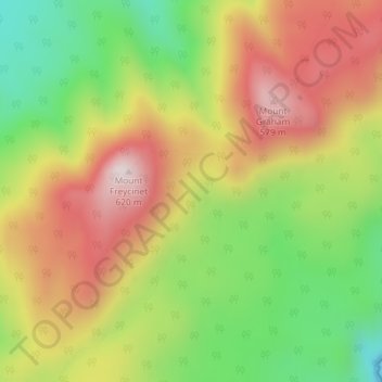 Topografinen kartta Freycinet Peninsula, korkeus, helpotus