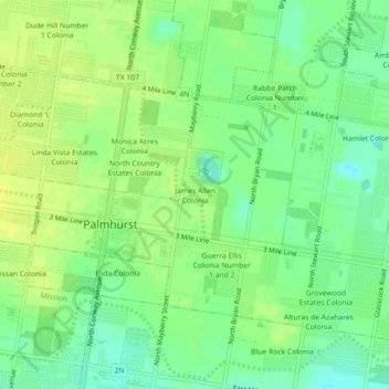 Topografinen kartta James Allen Colonia, korkeus, helpotus