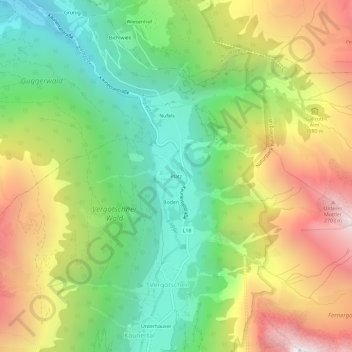 Topografinen kartta Platz, korkeus, helpotus