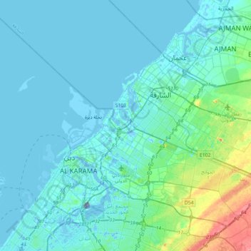 Topografinen kartta AL TAAWUN, korkeus, helpotus