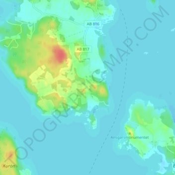 Topografinen kartta Lindby, korkeus, helpotus