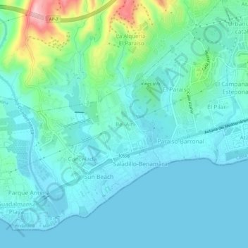 Topografinen kartta Bel-Air, korkeus, helpotus