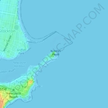 Topografinen kartta Nobbys Lighthouse, korkeus, helpotus