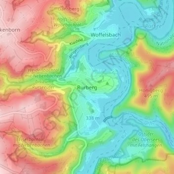 Topografinen kartta Rurberg, korkeus, helpotus