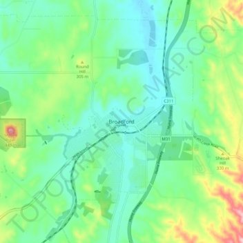 Topografinen kartta Broadford, korkeus, helpotus