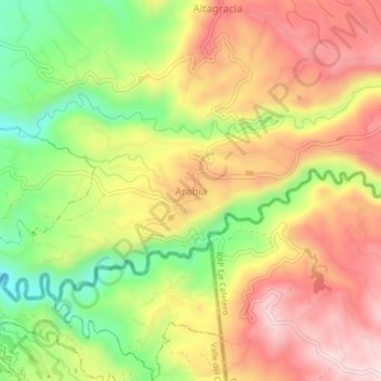 Topografinen kartta Arabia, korkeus, helpotus