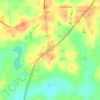 Topografinen kartta Moncrief, korkeus, helpotus