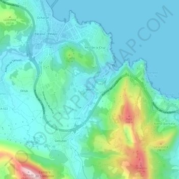 Topografinen kartta Mioño, korkeus, helpotus