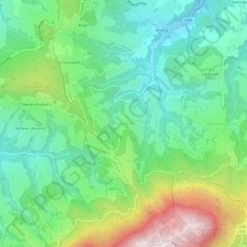 Topografinen kartta Amstein, korkeus, helpotus