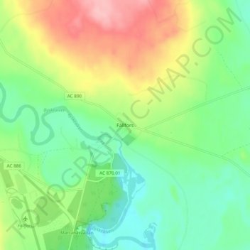 Topografinen kartta Fällfors, korkeus, helpotus