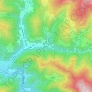 Topografinen kartta Stojen, korkeus, helpotus