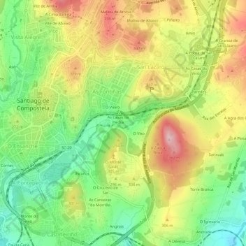 Topografinen kartta A Ponte do Viso, korkeus, helpotus