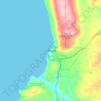Topografinen kartta Yallingup, korkeus, helpotus